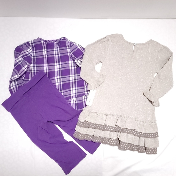 Carter's & NWT Wonder Kids Ruffle Dress & Plaid Outfit Gray & Purple Sz 18 - 24 - Picture 3 of 4